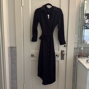 BANANA REPUBLIC SATIN TIE-FRONT MIDI SHIRTDRESS